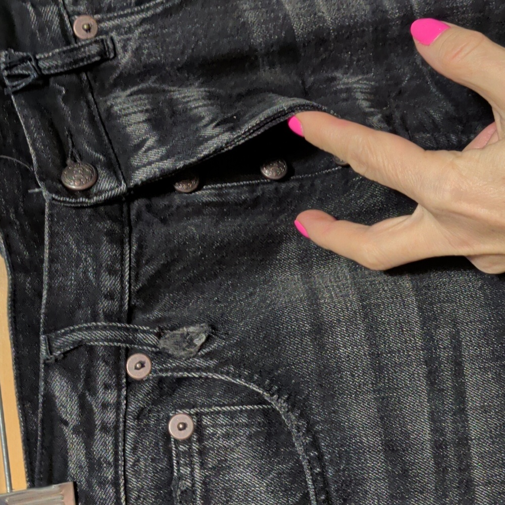 R13 Distressed Taylored Crop Relaxed Jeans In Eton Black Selvedge - Picture 2 of 5